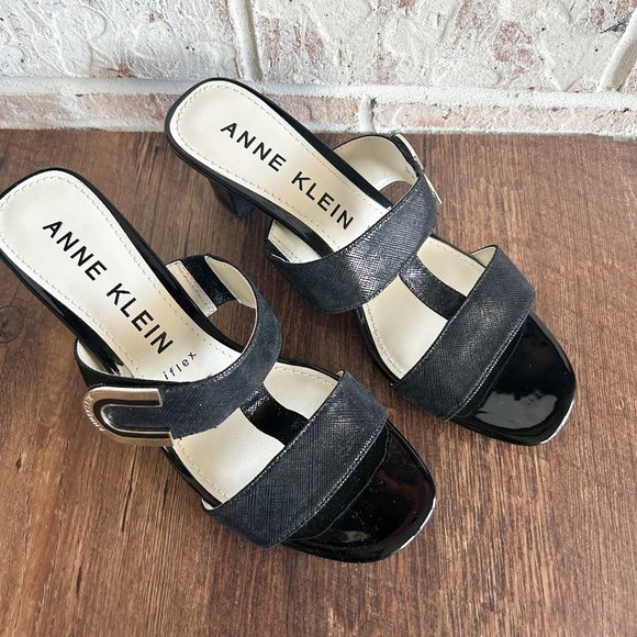 Black Womens Sandals, Strappy Heels 9M Summer Sandals, Black Sandals Anne Klein - Picture 1 of 10